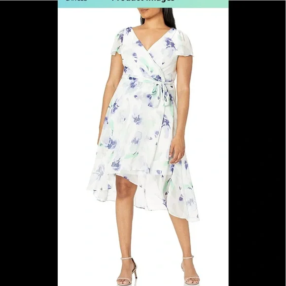Dkny Faux-Wrap Flutter-Sleeve Dress - Cream Multi